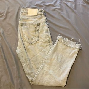 True Religion Jeans | Size 28 | Light Wash | Mid Rise Cropped Straight | Raw Hem